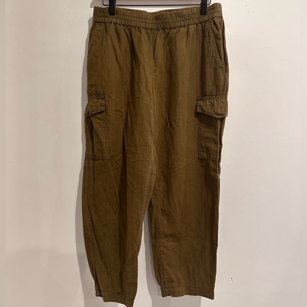 ROOTS Green Linen Cuffed Cargo Boho Pants Size 30‎